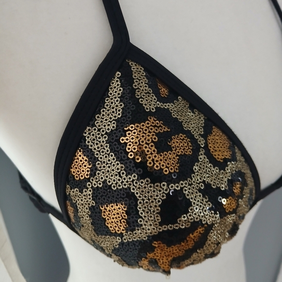 Leopard Print Sequin Bikini Top Venus SZ B.  FL - Picture 2 of 5